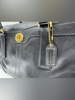 Coach Black Leather Tote with Gold Hardware and Logo Tag